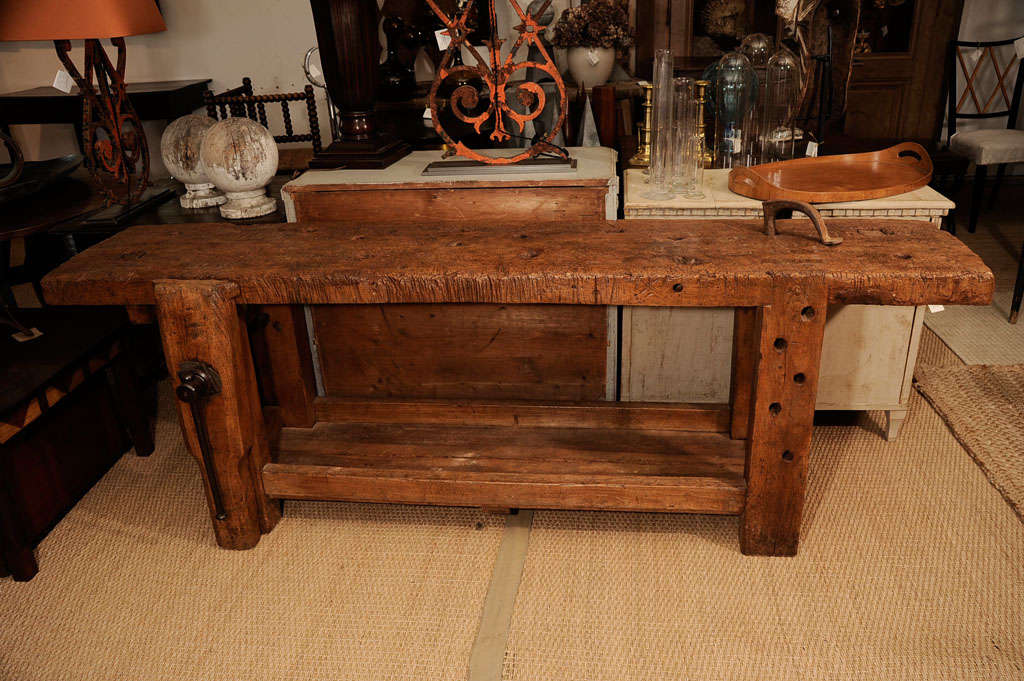 19th Century French Work Bench, with removable iron clamp <br />
<br />
To see similar pieces in our inventory please visit www.SuzanneGoldenAntiques.com